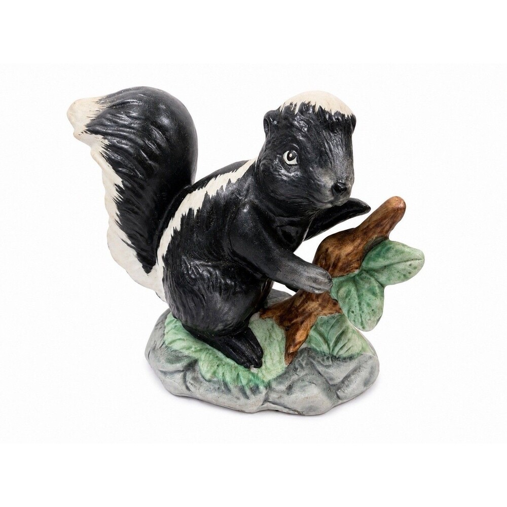 Vintage 1950s Ceramic Skunk Figurine Woodland Animal Statue Hand Painted 3"Porch